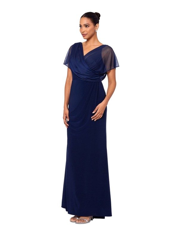 B&A BY BETSY & ADAM Womens Flutter Sleeve Full-Length Evening Sheath Dress