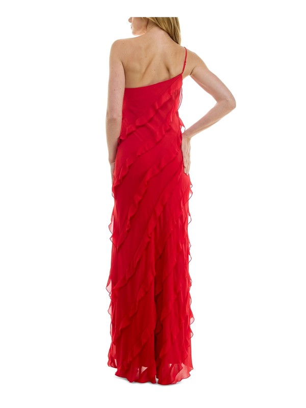 B DARLIN Womens Red Lined Asymmetric Ruffles Sleeveless Gown Dress Juniors 1314