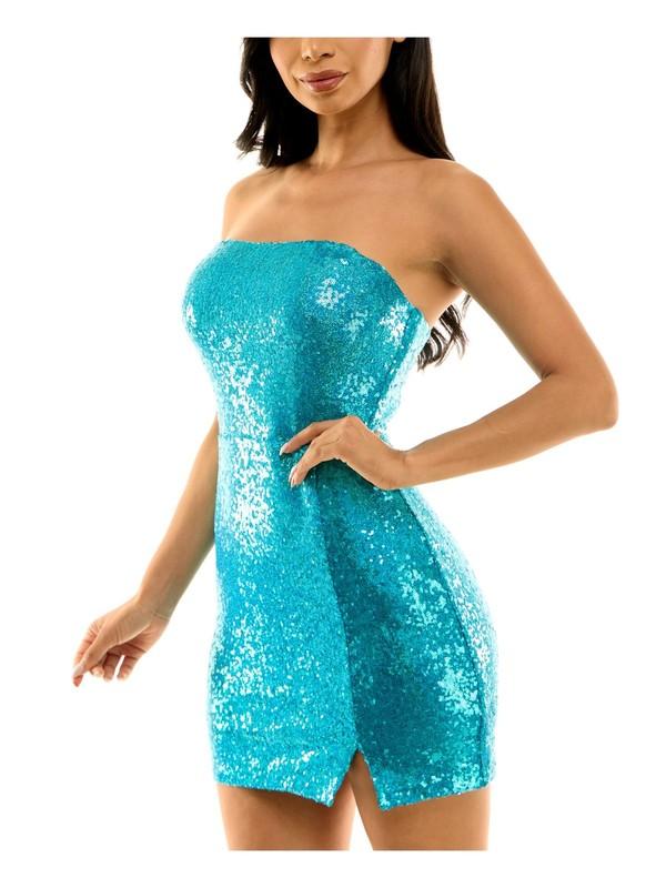 B DARLIN Womens Sequined Sleeveless Strapless Mini Party Sheath Dress