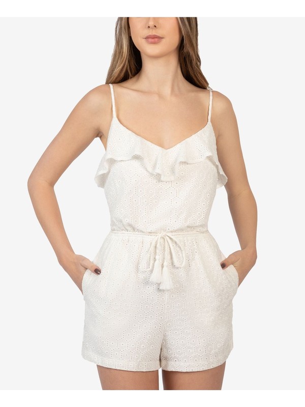 B DARLIN Womens Tie Pull-on Styling Adjustable Stra Straight leg Romper