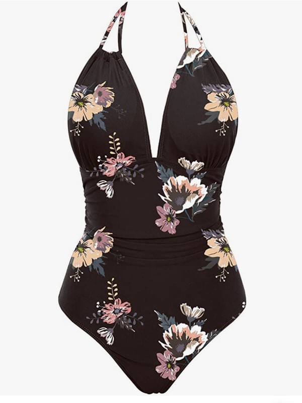 B2prity Women L Floral One Piece Swimsuits Tummy Control Bathing Suit Halter