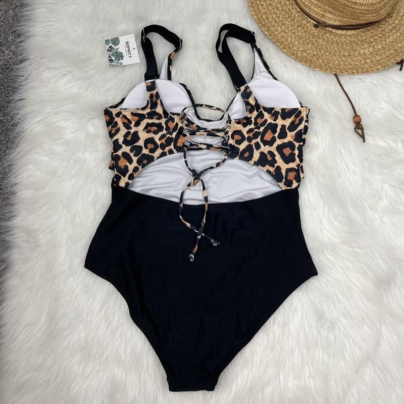 B2PRITY Women Size L Back Crisscros Strap Blanck / Leopard Print Swinsuit Bikini