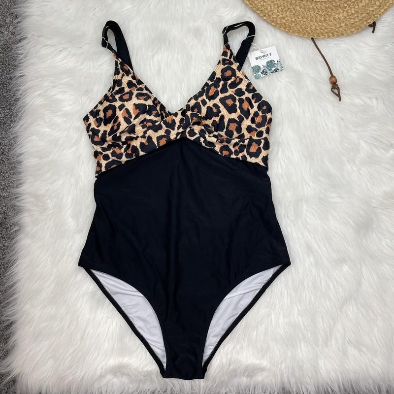 B2PRITY Women Size L Back Crisscros Strap Blanck / Leopard Print Swinsuit Bikini