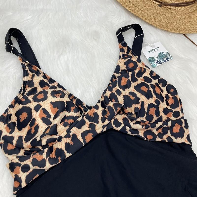 B2PRITY Women Size L Back Crisscros Strap Blanck / Leopard Print Swinsuit Bikini