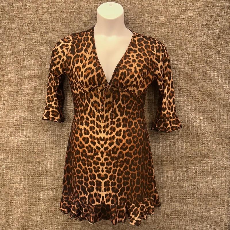 Baby Doll Dress 10 Misguided Leopard Print Frill Sleeve Brown Animal Print
