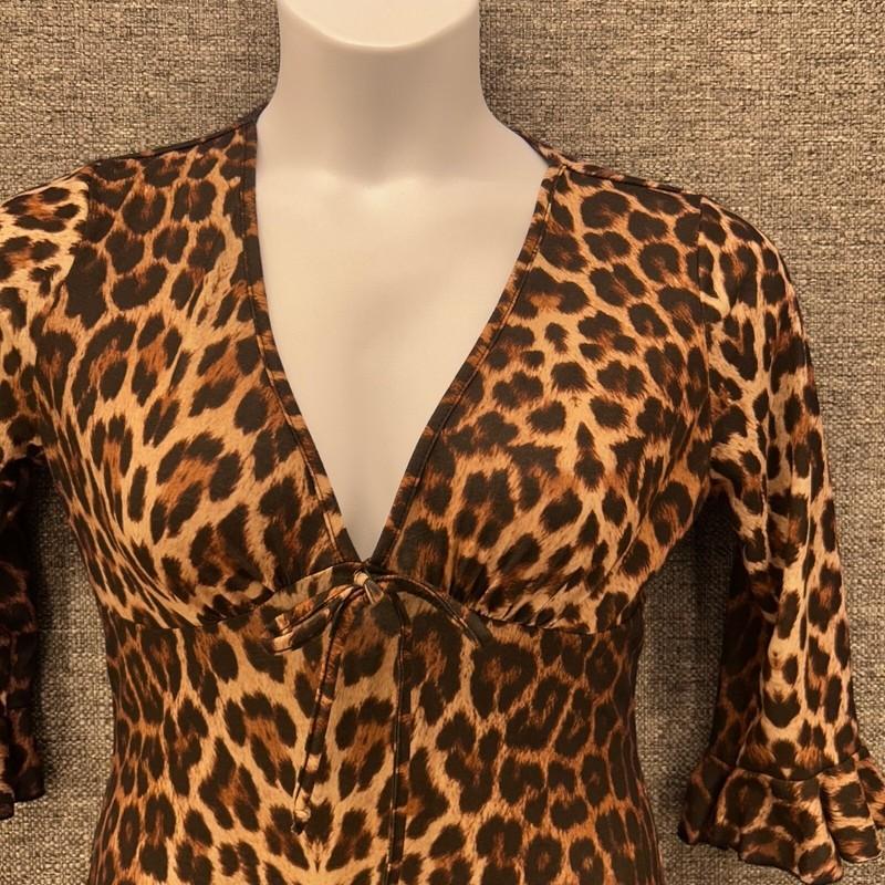 Baby Doll Dress 10 Misguided Leopard Print Frill Sleeve Brown Animal Print