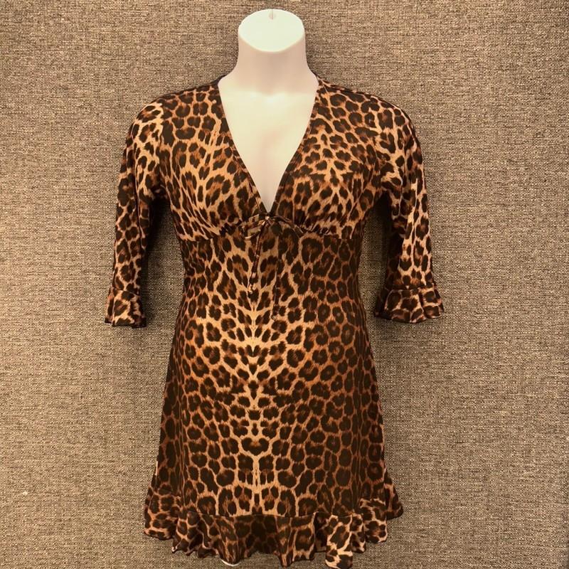 Baby Doll Dress 10 Misguided Leopard Print Frill Sleeve Brown Animal Print