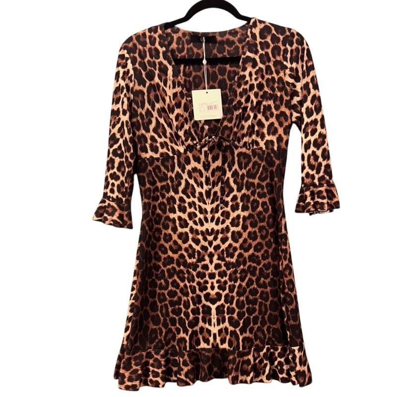Baby Doll Dress 10 Misguided Leopard Print Frill Sleeve Brown Animal Print