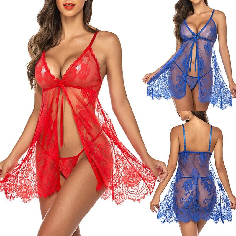 Babydoll Lingerie+Underwear Sexy Women's Nightwear Dress Lace Sleepwear G-string