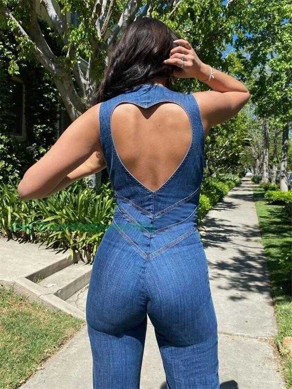 Backless Heart Cutout Bodycon Jumpsuit Women Sleeveless Outfits Jumpsuits