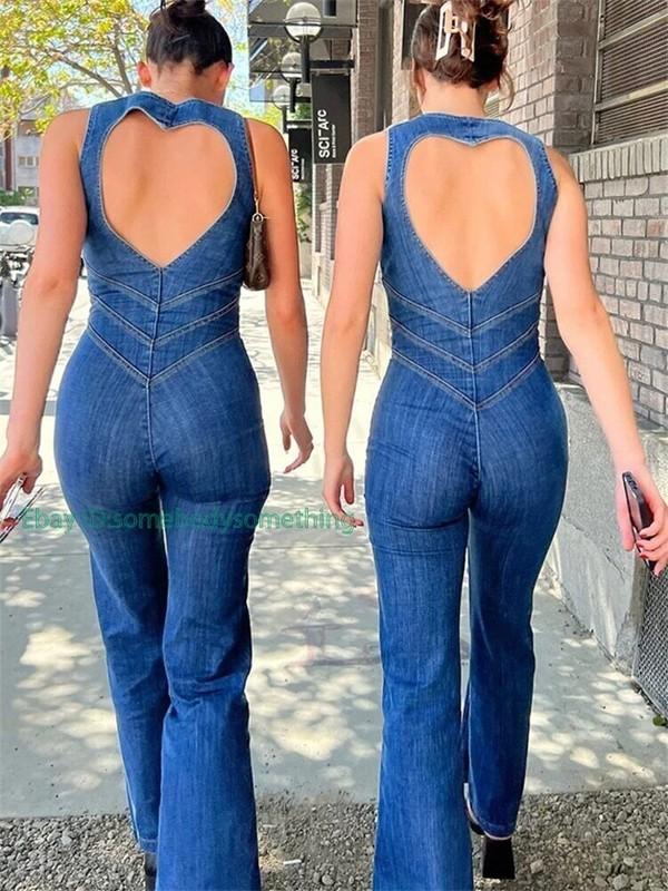 Backless Heart Cutout Bodycon Jumpsuit Women Sleeveless Outfits Jumpsuits