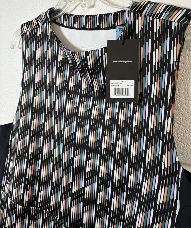 Bad Birdie Women’s XSmall Black Cattail Multi Mirabel Sleeveless Golf Dress NEW