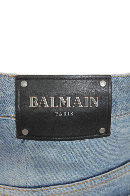 Balmain Womens High Rise Skinny Leg Motorcycle Jeans Blue Cotton Size 29