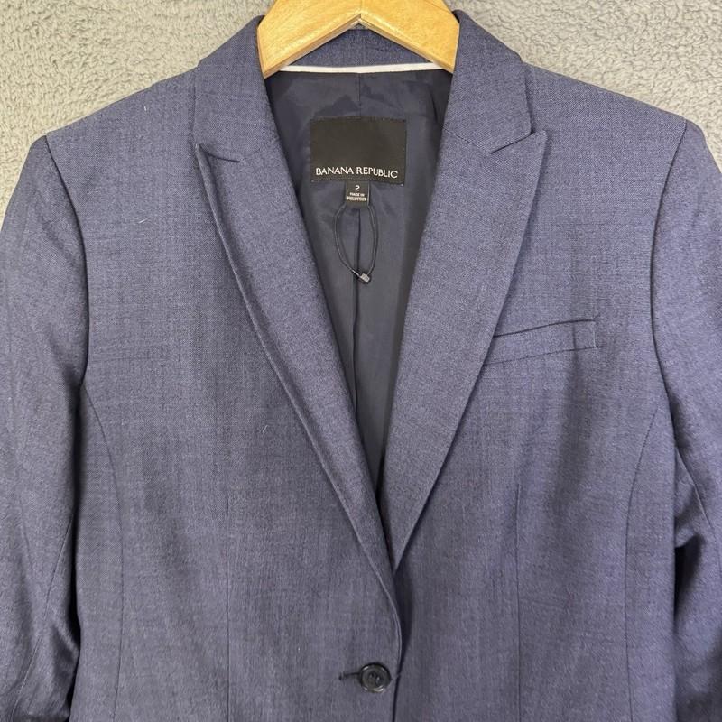Banana Republic Blazer Womens 2 Blue Single Button Wool NWOT