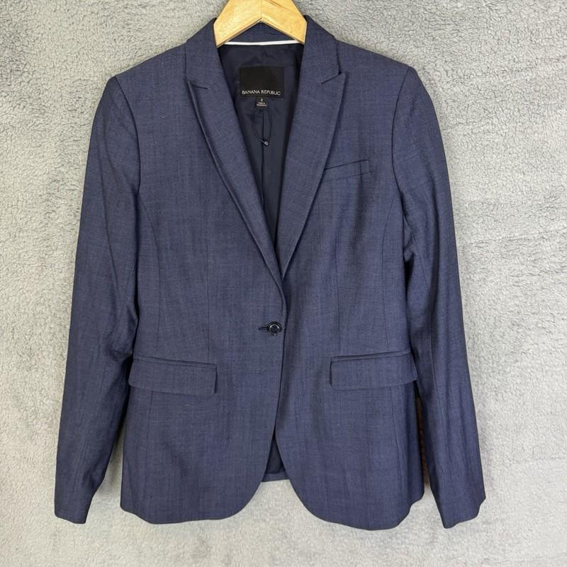 Banana Republic Blazer Womens 2 Blue Single Button Wool NWOT