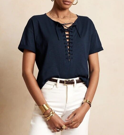 BANANA REPUBLIC Boxy SUPIMA® Lace-Up T-Shirt #859279
