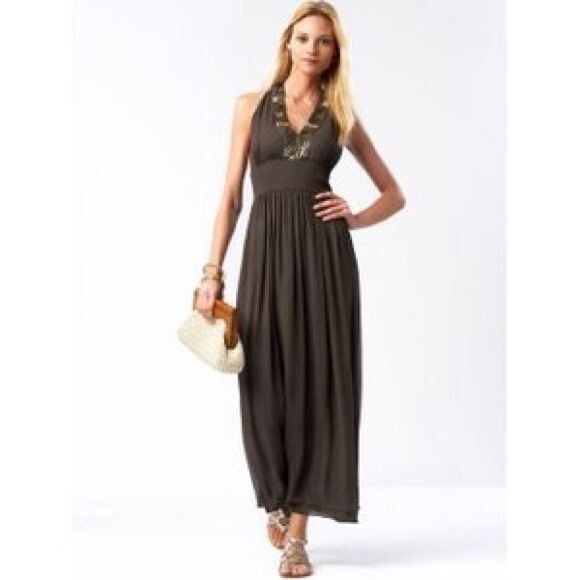 Banana Republic Brown Silk Sequin Beaded Maxi Dress #646659 NWT 8