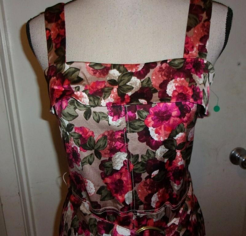 Banana Republic Floral Dress Size 4 Petite Sleeveless Belted Pockets (C13)
