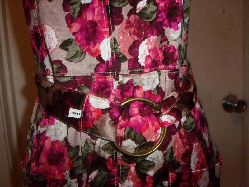 Banana Republic Floral Dress Size 4 Petite Sleeveless Belted Pockets (C13)