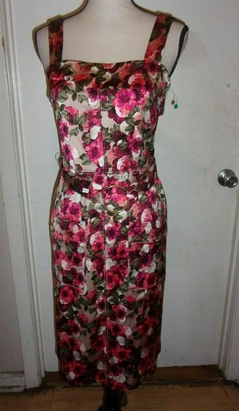 Banana Republic Floral Dress Size 4 Petite Sleeveless Belted Pockets (C13)