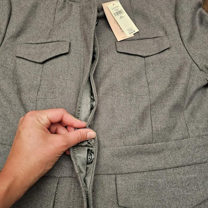 Banana Republic Gray Wool Blend Military Inspired Blazer Jacket Moto 8P Petite