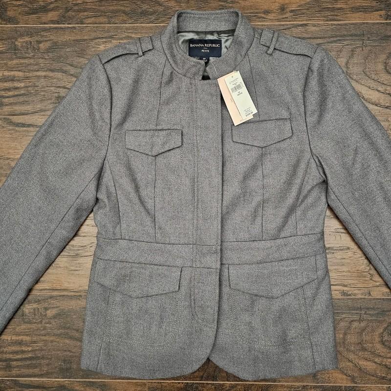 Banana Republic Gray Wool Blend Military Inspired Blazer Jacket Moto 8P Petite