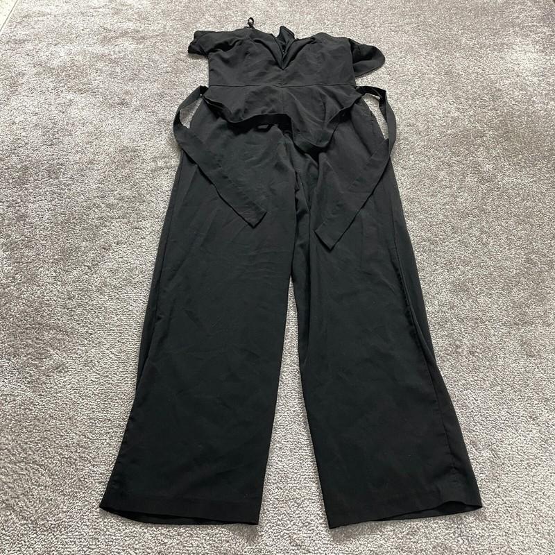 Banana Republic Jumpsuit Womens 4 Black Cold Shoulder Belted Straight Leg Party