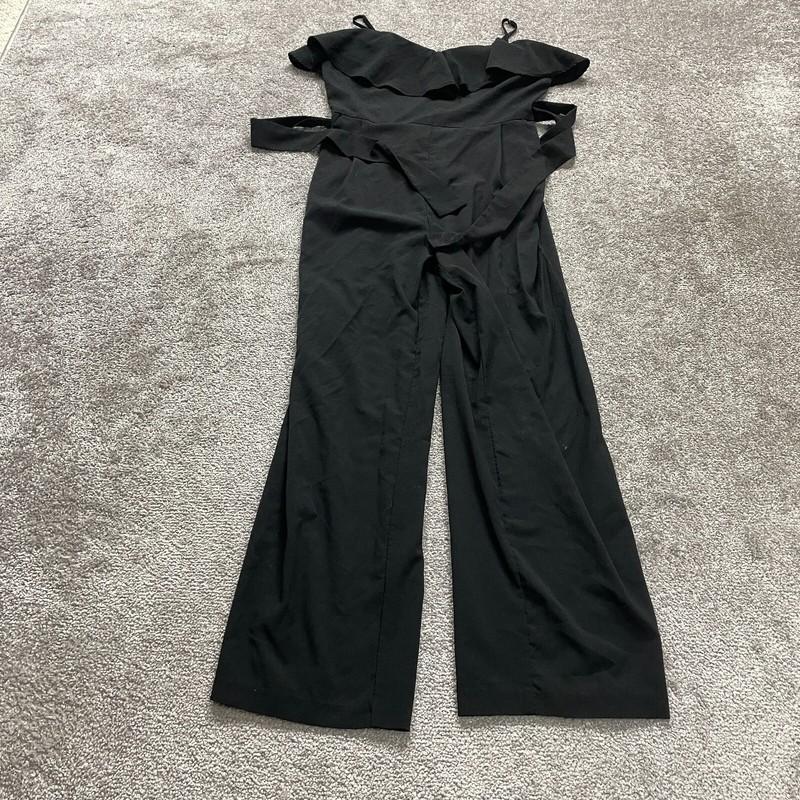 Banana Republic Jumpsuit Womens 4 Black Cold Shoulder Belted Straight Leg Party