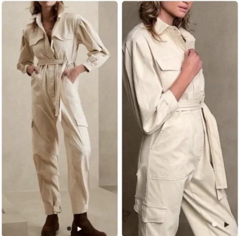 Banana Republic Moleskin Flightsuit Jumpsuit Beige SMALL Womens $190 NWOT