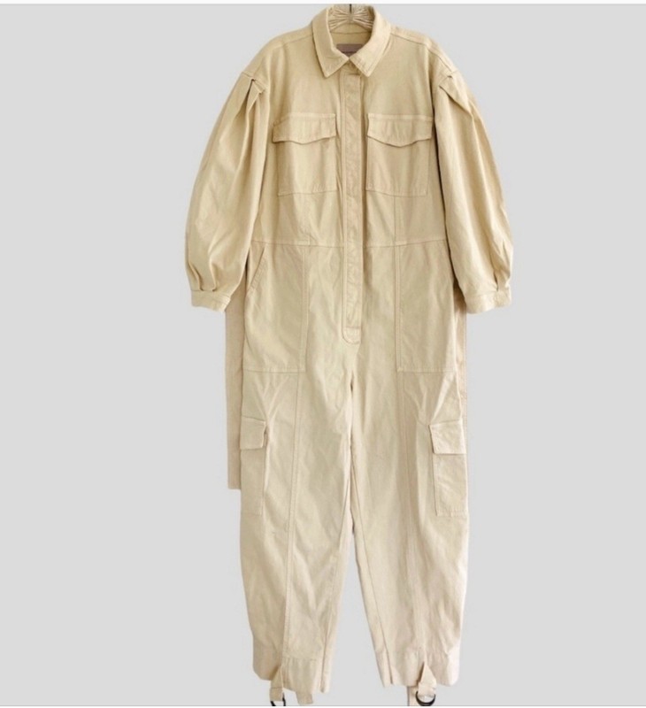 Banana Republic Moleskin Flightsuit Jumpsuit Beige SMALL Womens $190 NWOT