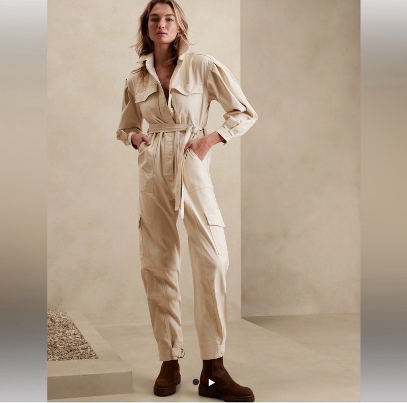 Banana Republic Moleskin Flightsuit Jumpsuit Beige SMALL Womens $190 NWOT