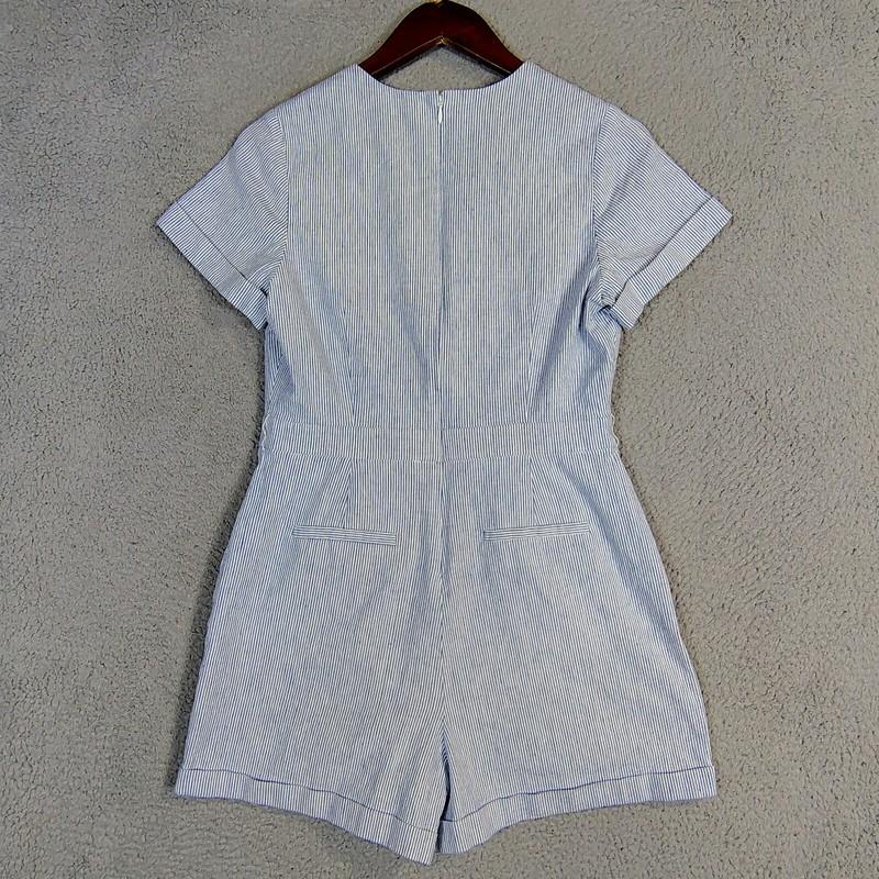 Banana Republic Romper Women's 6 Blue Striped Linen Blend Short Sleeve One-Piece