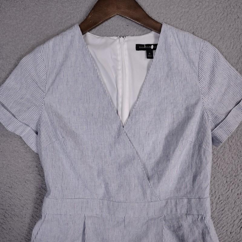 Banana Republic Romper Women's 6 Blue Striped Linen Blend Short Sleeve One-Piece
