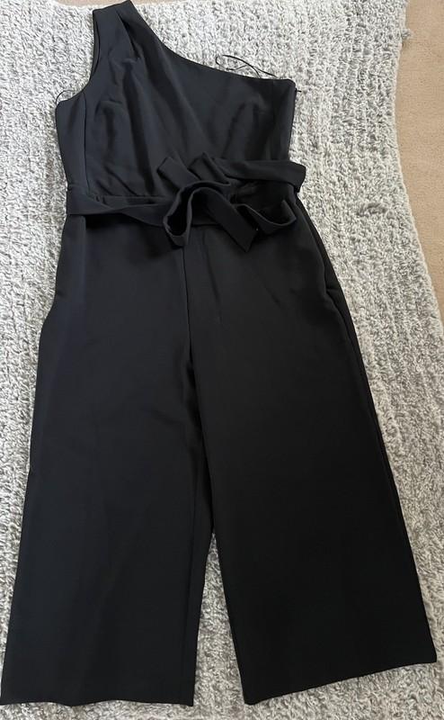 Banana Republic Women's Jumpsuit One-Piece Stretch One-Shoulder Belted Black 16