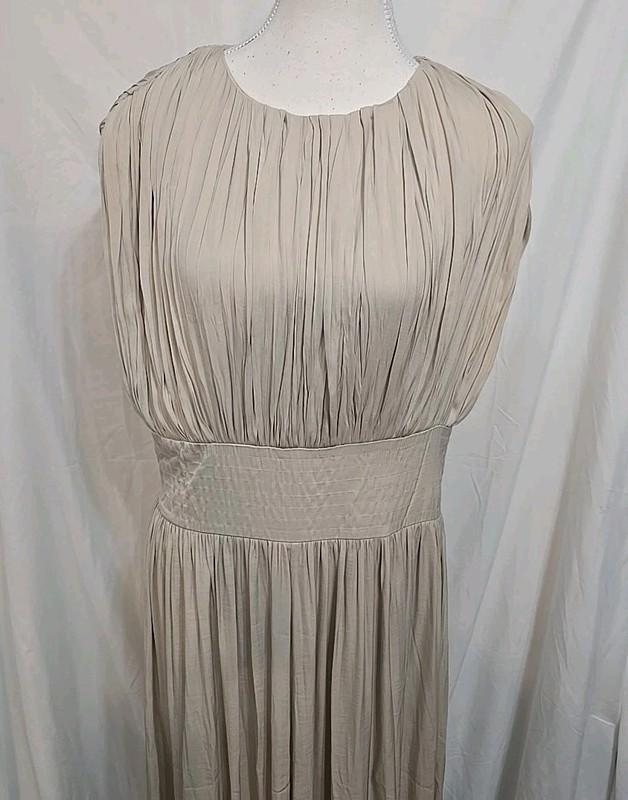 Banana Republic Women's Sleeveless OYSTER PEARL Crystal Pleated Maxi Dress Sz 12