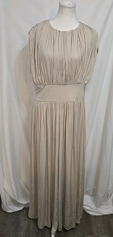 Banana Republic Women's Sleeveless OYSTER PEARL Crystal Pleated Maxi Dress Sz 12