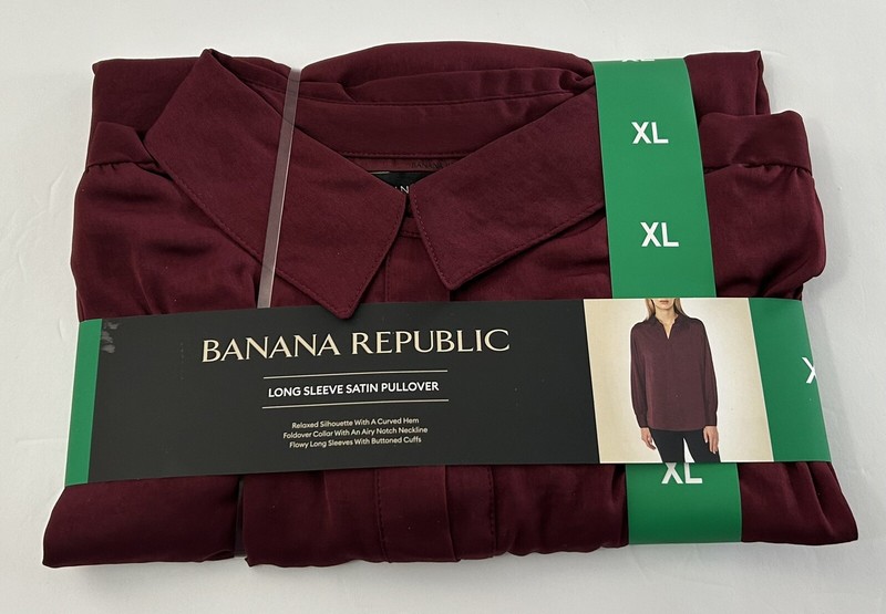 Banana Republic Womens Red XL Long Sleeve Relaxed Satin Pullover Blouse
