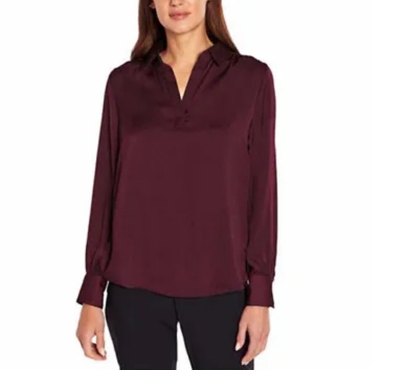 Banana Republic Womens Red XL Long Sleeve Relaxed Satin Pullover Blouse