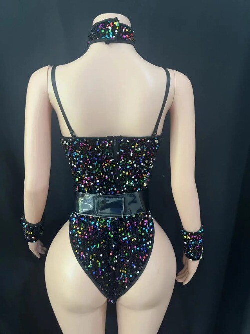 Bar DS New V-neck Sequins Atmosphere Shiny High-elastic Sequins Guest Jumpsuit