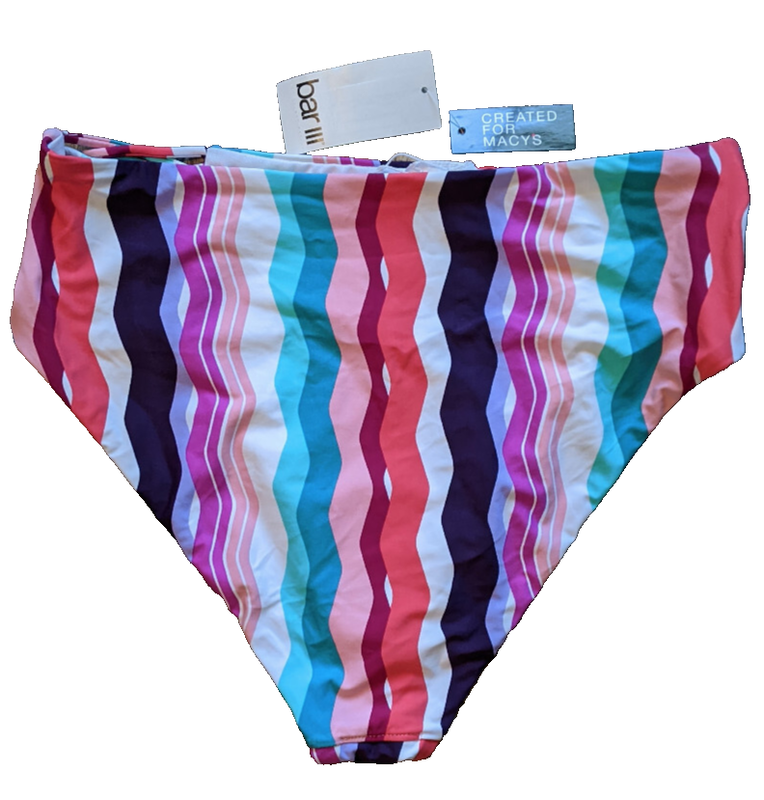 Bar III Bikini Bottom Striped Waves Large Swim Bottoms Stretch Nylon