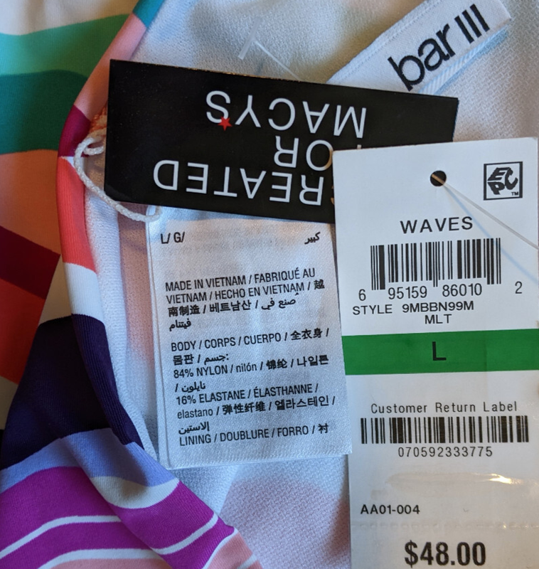Bar III Bikini Bottom Striped Waves Large Swim Bottoms Stretch Nylon