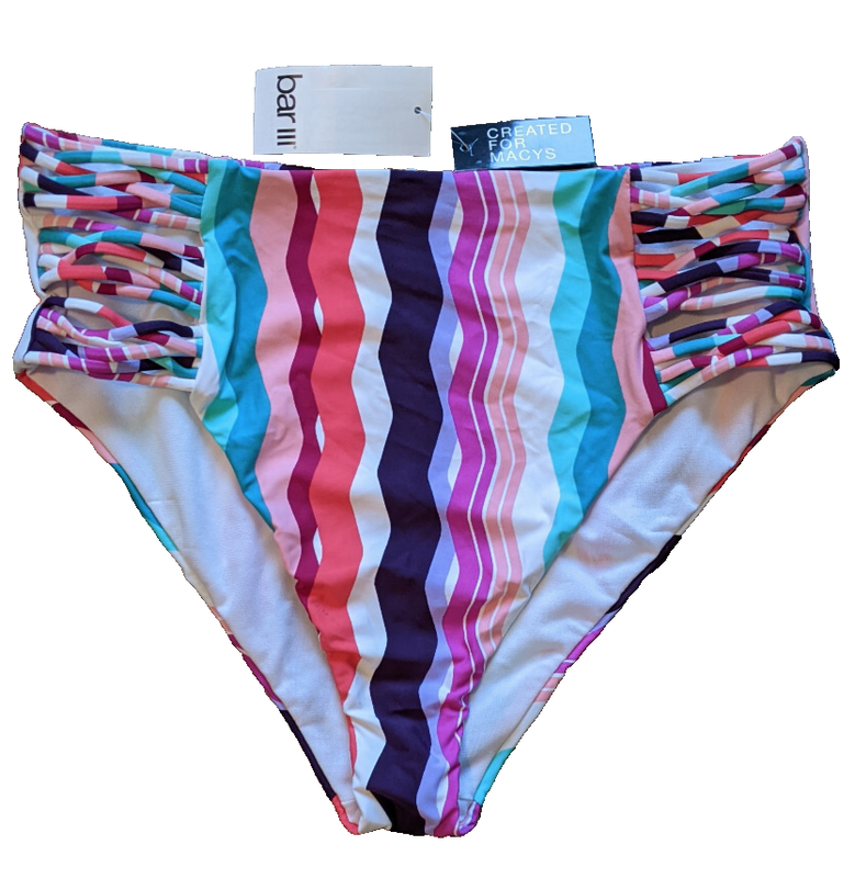Bar III Bikini Bottom Striped Waves Large Swim Bottoms Stretch Nylon