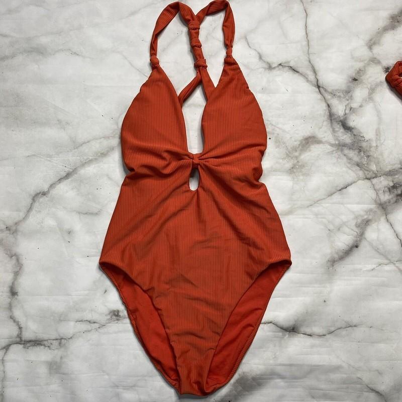 Bar III Like Knot One-piece Swimsuit XL Cinnamon Burnt Orange Ribbed Halter