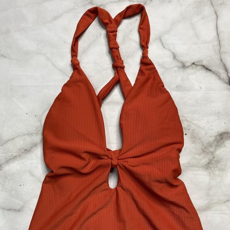 Bar III Like Knot One-piece Swimsuit XL Cinnamon Burnt Orange Ribbed Halter