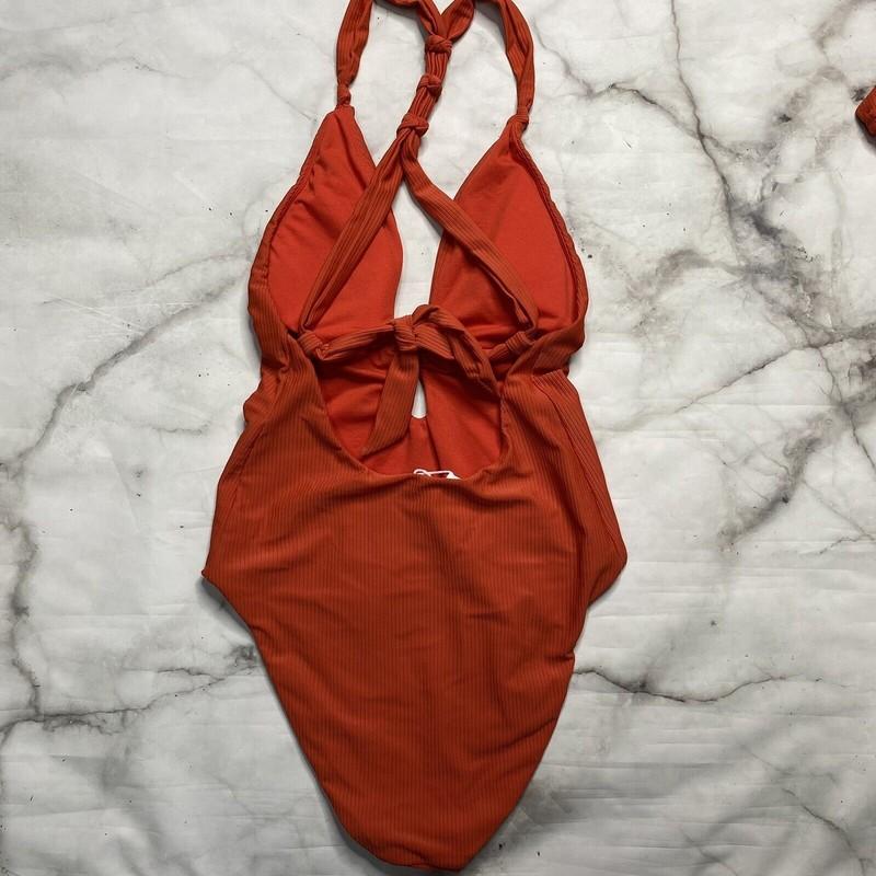 Bar III Like Knot One-piece Swimsuit XL Cinnamon Burnt Orange Ribbed Halter