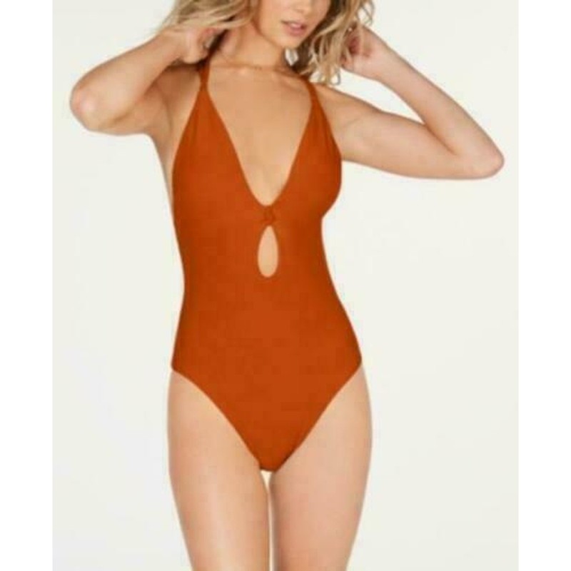 Bar III Like Knot One-piece Swimsuit XL Cinnamon Burnt Orange Ribbed Halter