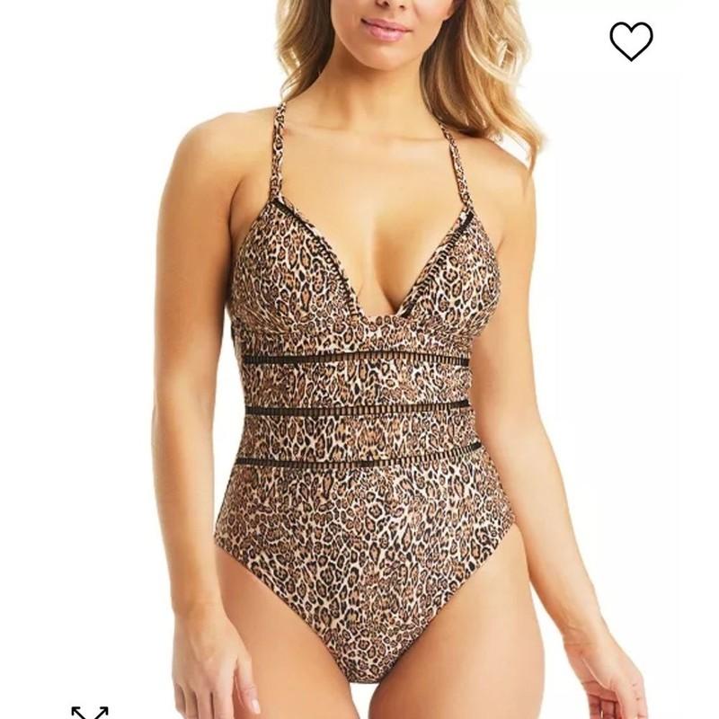 BAR III Women's Bonita Cheetah X-Back One-Piece Swimsuit Size Medium