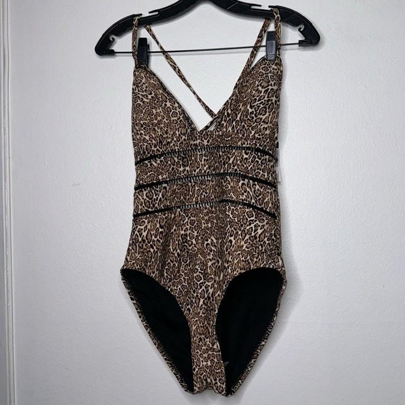 BAR III Women's Bonita Cheetah X-Back One-Piece Swimsuit Size Medium