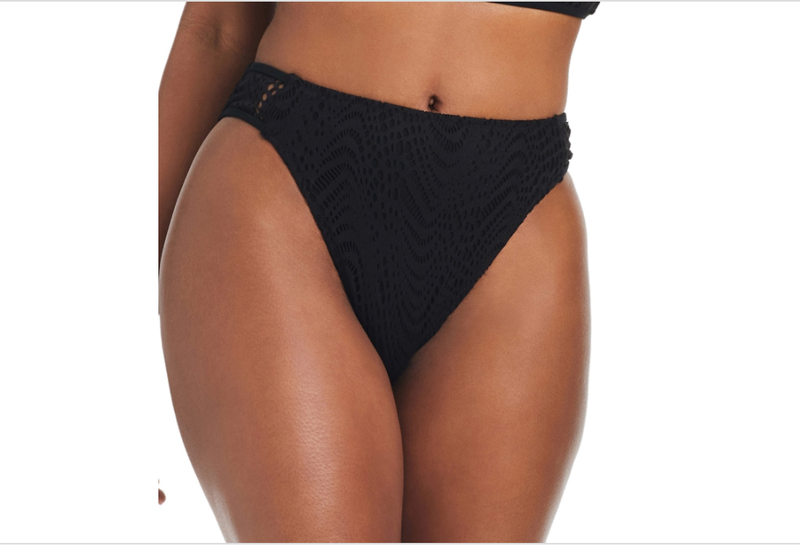 Bar Iii Women's Crochet High-Rise Side-Tab Bottoms Black Size XS 00162
