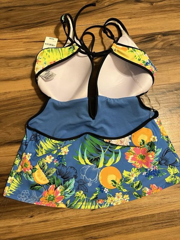 Bar III Women's Summer Spritz Printed Plunge-Neck Tankini Top Swimwear Size XL